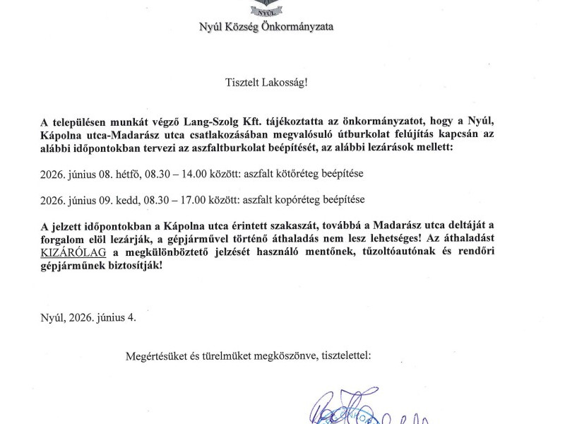 Ny&uacute;l-hegy lez&aacute;r&aacute;si &eacute;rtes&iacute;tő